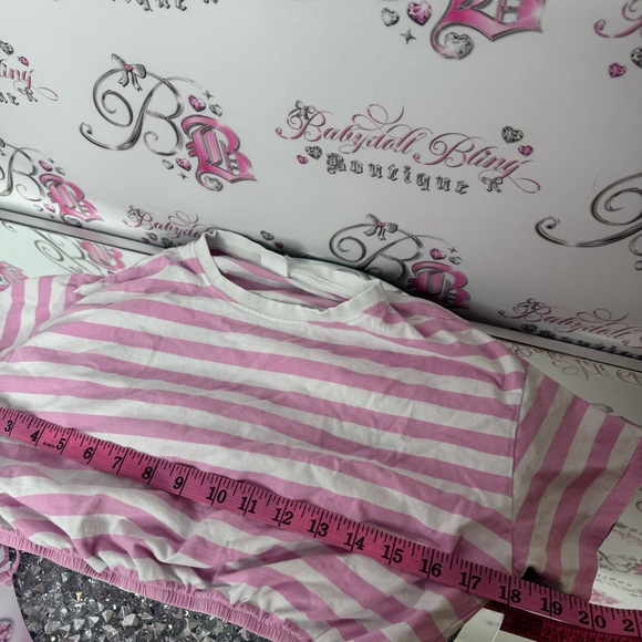 Zara tshirt tee cropped top crop pink white stripe with tie bottom ribbons π - Picture 9 of 9